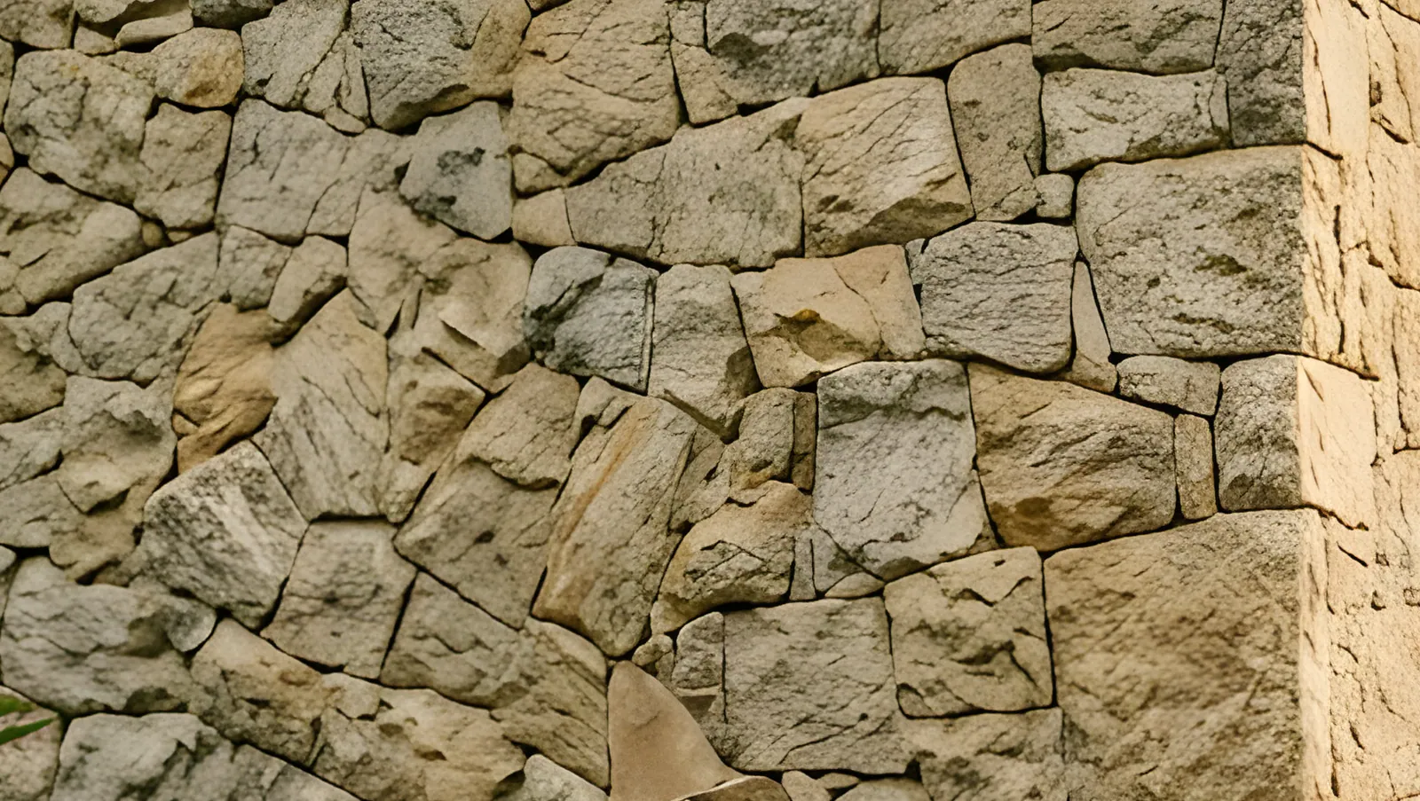 Muro de pedra bruta cortada à mão, junta seca